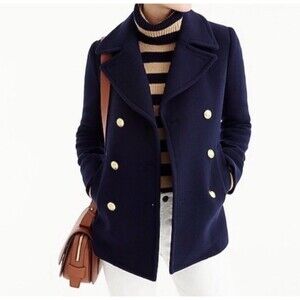 J Crew Stadium Cloth by Nello Gori Peacoat Jacket 4 Navy Blue Gold Wool c8554